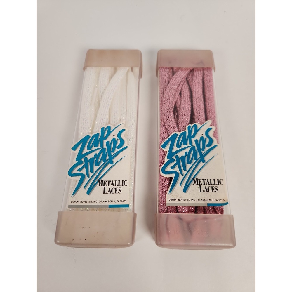 Vintage 80s Zap Straps Metallic Shoe Laces Lot of 2 Packs 54" White Pink Sparkle